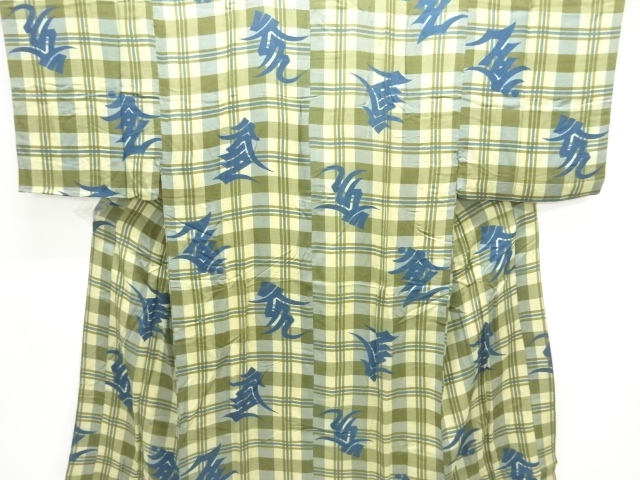 JAPANESE KIMONO / ANTIQUE MENS JUBAN / SILK / CHIRIMEN / SANSKRIT CHARACTER